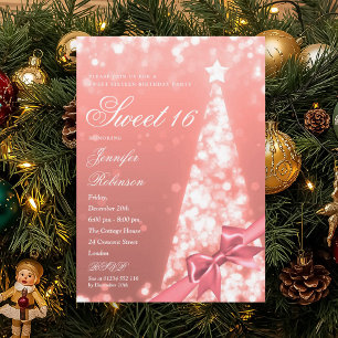 Invitation Moderne Arc en Ruban de Noël en Or Rose pour Anniv