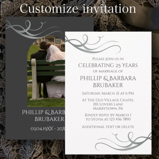 Invitation Moderne Arche personnalisée pour la 25e anniversai (Add a photo and personalize this template for an elegant 25th wedding anniversary party invitation
)