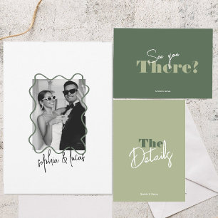 Invitation moderne audacieux minimal sauge vert Mariage ondul