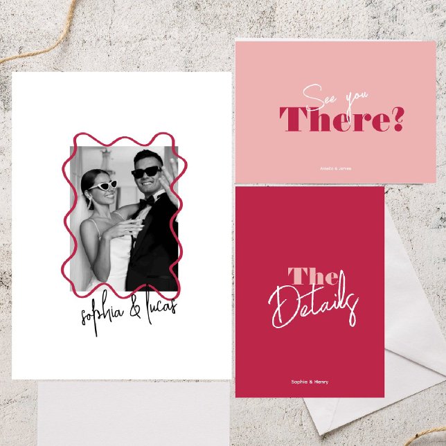 Invitation moderne audacieux Minimal Viva Magenta Wavy Mariag (Créateur téléchargé)