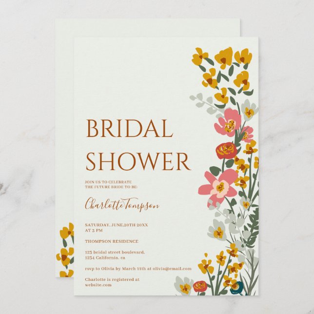 Invitation Moderne automne fleurs rétro douches nuptiales ver (Devant / Derrière)