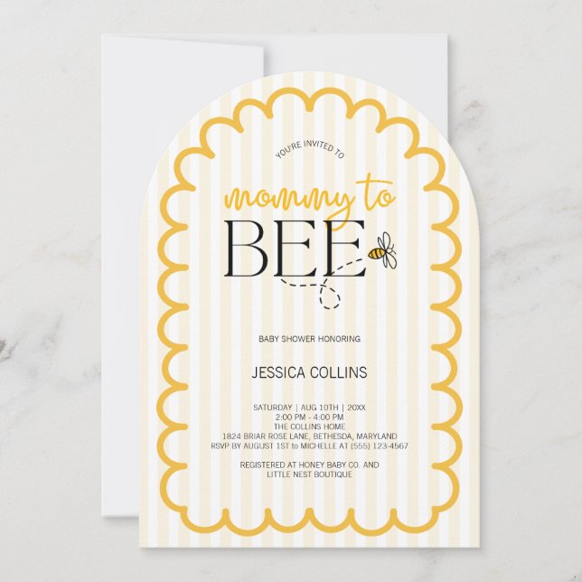 Invitation Moderne Baby Shower avec écriture jaune en forme d (Devant)