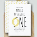 Invitation Moderne Bananier Premier Anniversaire Un Motif<br><div class="desc">Invitations de fête d'anniversaire de banane mignonne moderne illustrée</div>