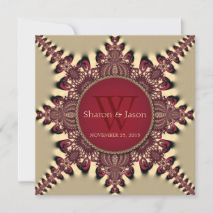 Invitation Moderne Batik Star Monogram Deep Red Gold Mariage