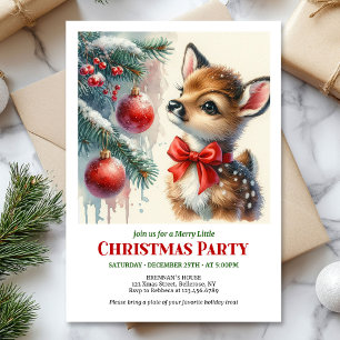 Invitation Moderne bébé cerf aquarelle forêt enneigée Noël co