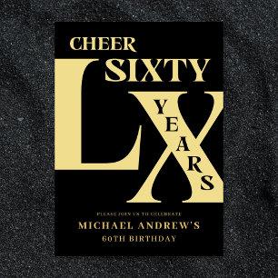 Invitation moderne Black and Gold 60th Birthday