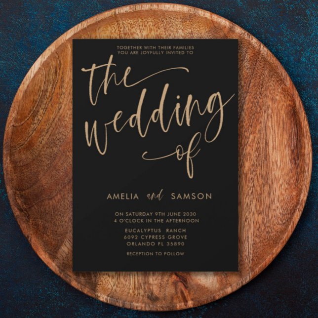 Invitation Moderne Black & Gold Calligraphie Mariage d'Invita (Créateur téléchargé)