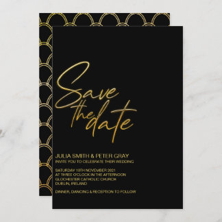 Invitation Moderne Black & Gold Flat Économisez La Date Invit