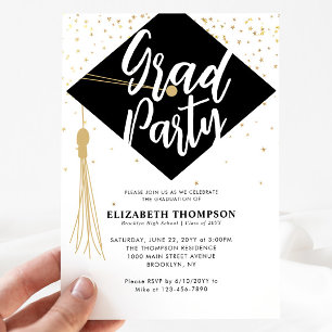 Invitation Moderne Black Gold Graduation College GRAD Party
