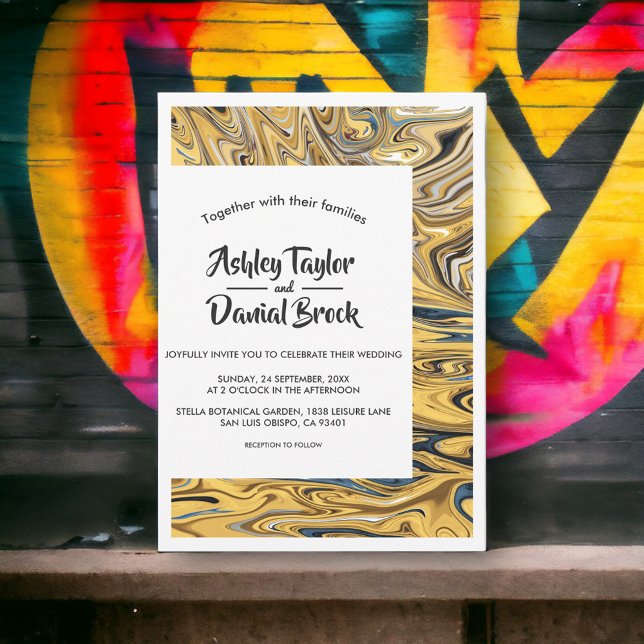 Invitation Moderne Black Melted Gold Mariage Abstrait élégant (Créateur téléchargé)