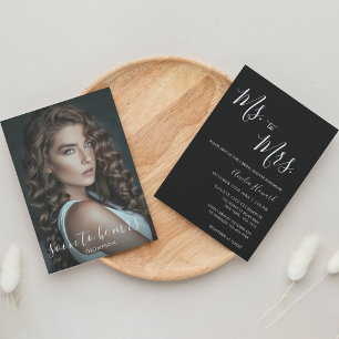 Invitation Moderne Black Ms à Mme Avec Fête des mariées photo