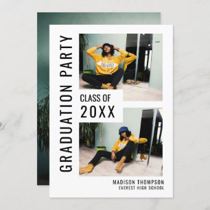 Invitation Moderne Black & White 3 Photo Graduation Invitatio