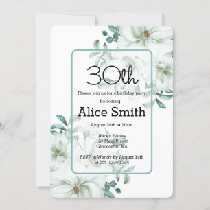 Invitation Moderne Blanc Magnolia Verdure 30e anniversaire In