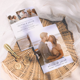 Invitation Moderne Blanc Minimaliste Élégant 5 Photos Mariage