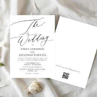 Invitation Moderne Blanc Noir Simple CODE QR Site Mariage
