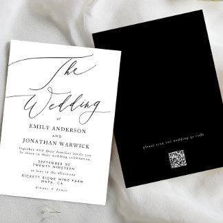 Invitation Moderne Blanc Noir Simple CODE QR Site Mariage