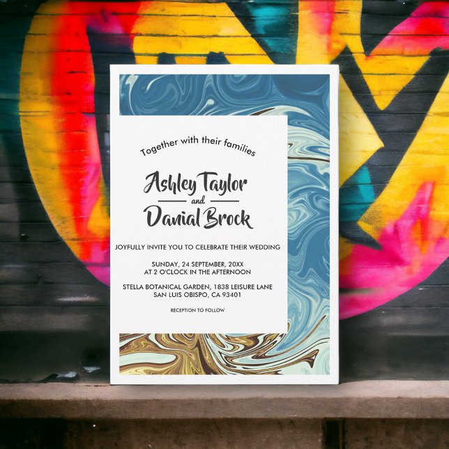 Invitation Moderne Bleu Bleu Abstrait Typographie Mariage (Créateur téléchargé)