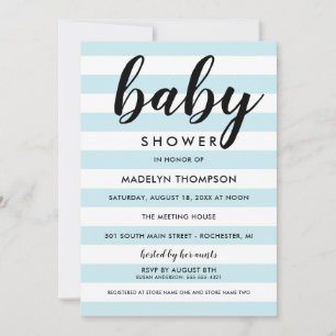 Invitation Moderne Bleu clair rayures bébé garçon douche
