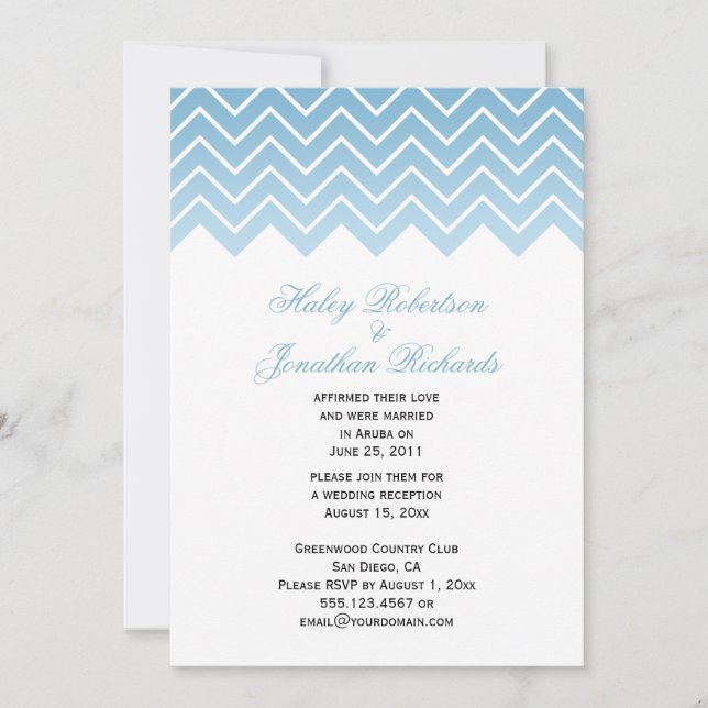 Invitation Moderne bleu crépuscule ombré chevron zigzag après (Devant)