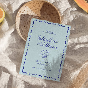 Invitation Moderne Bleu Méditerranéen Coquille Sauver La Date