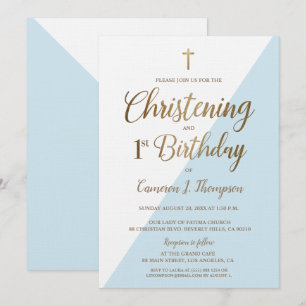 Invitation Moderne Bleu Or 1er Anniversaire