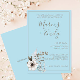 Invitation Moderne bleu pâle et Mariage gris Eucalyptus