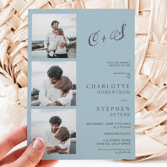 Invitation Moderne bleu poussiéreux décontracté initiales mar (Créateur téléchargé)