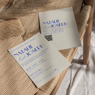 Invitation Moderne Bleu Whimsical Français Rétro QR Code Mari