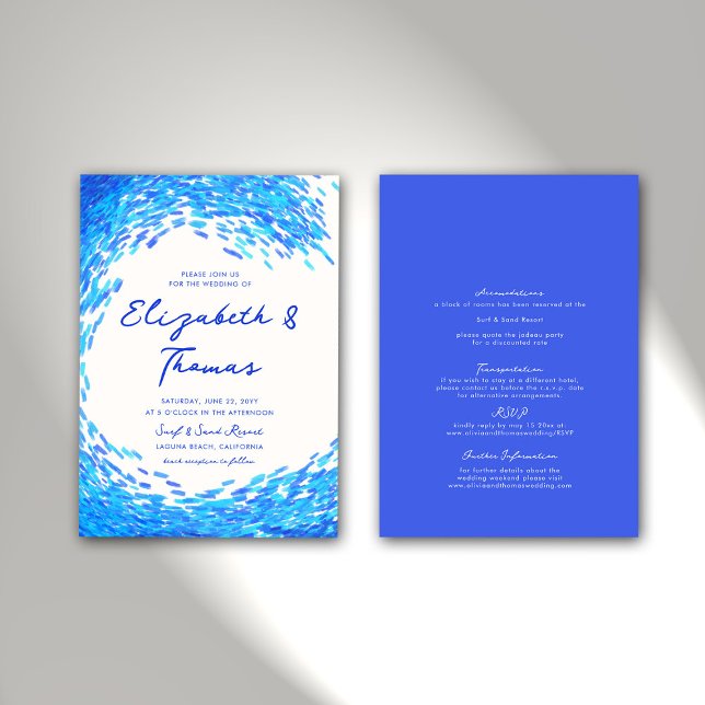 Invitation Moderne Blue Big Surfer Wave Beach All Un Mariage (Créateur téléchargé)
