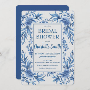 Invitation Moderne Blue Chinoiserie Floral nuptiale