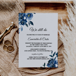 Invitation Moderne Blue Floral Vow Renouvellement