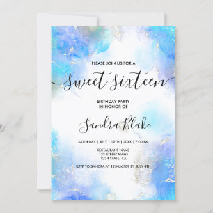 Invitation Moderne Blue Gold Girly tendance Sweet 16 Invitati
