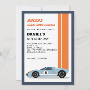 Invitation Moderne Blue Race Car Boy Anniversaire