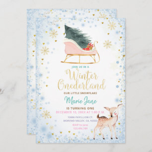 Invitation Moderne Blue Winter Onederland Anniversaire Invita