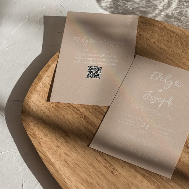 Invitation Moderne Blush Elegant Boho QR Code Mariage (Créateur téléchargé)