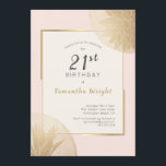 Invitation Moderne Blush Gold 21e Anniversaire Succulents<br><div class="desc">Moderne et élégant,  sur un arrière - plan rose clair. Gold succulent sur les coins opposés.Personnalisez avec votre nom et vingt détails de fête de premier anniversaire. Une combinaison de couleurs chic et féminine.</div>