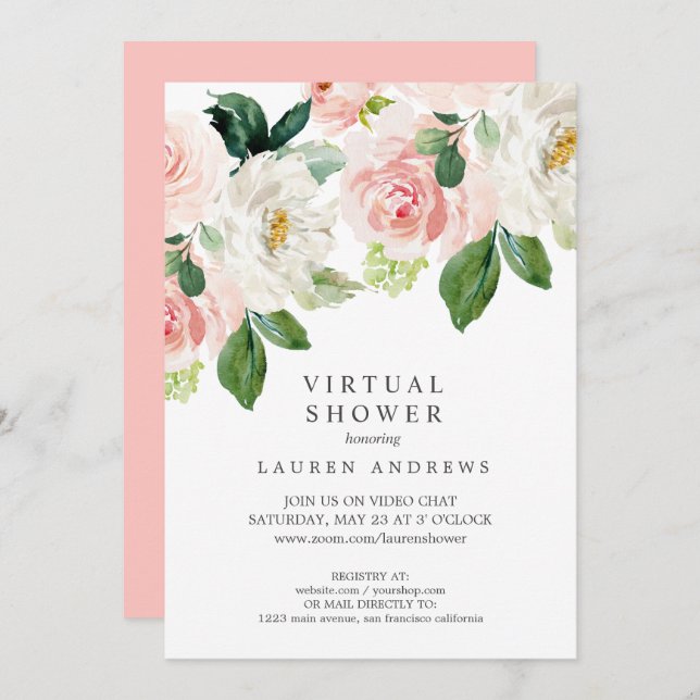 Invitation Moderne Blush Pink Virtual Bride ou Baby shower (Devant / Derrière)