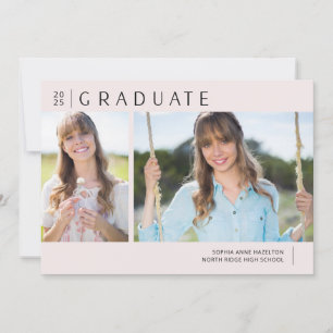 Invitation Moderne Blush Rose Deux Fête de Graduation Photo