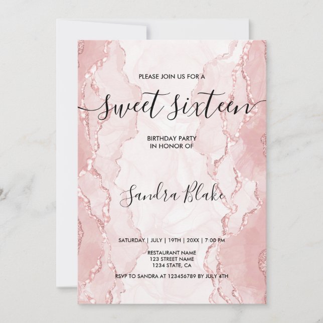Invitation Moderne Blush Rose Girly tendance Sweet 16 Invitat (Devant)