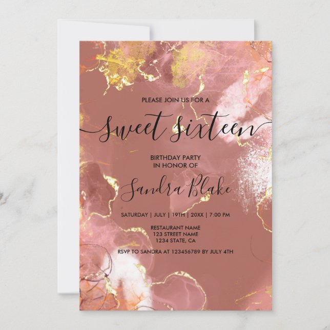 Invitation Moderne Blush Rose Girly tendance Sweet 16 Invitat (Devant)