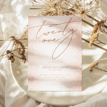 Invitation Moderne Blush Rose Gold Élégant 21e anniversaire<br><div class="desc">Invitation de fête minimaliste moderne de 21e anniversaire avec design simple avec élégante typographie manuscrite et design or rose blush</div>