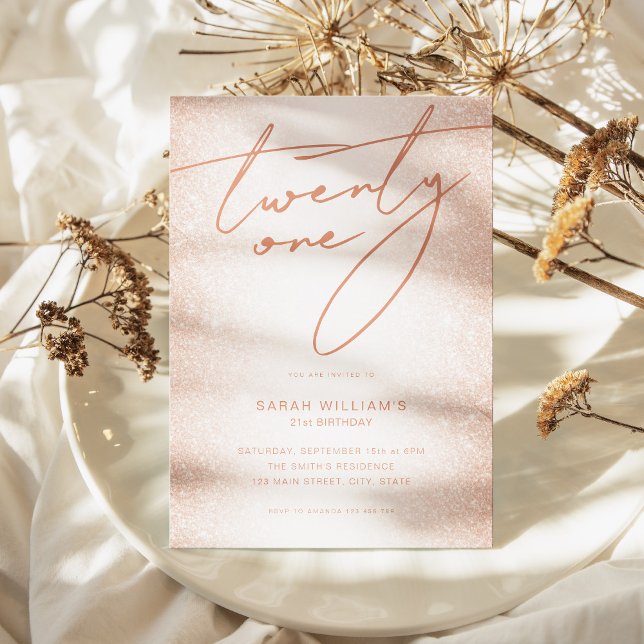 Invitation Moderne Blush Rose Gold Élégant 21e anniversaire (Modern Blush Rose Gold Elegant 21st Birthday Invitation)