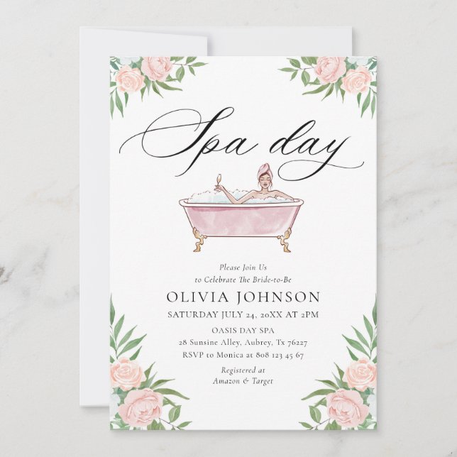 Invitation moderne Blush Rose Spa Day Bridal Showe (Devant)