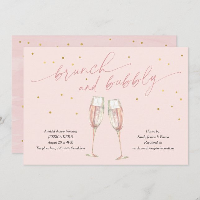 Invitation moderne blush simple pop the bubbly, chic champagn (Devant / Derrière)