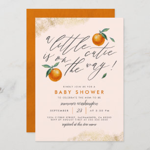 Invitation Moderne Blush Un Petit Baby shower Orange Cutie