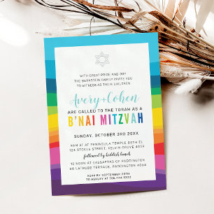 Invitation MODERNE B'NAI MITZVAH coloré technologie arc-en-ci