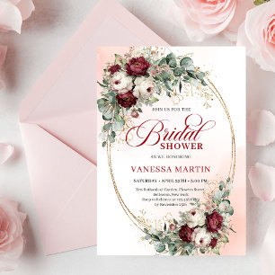 Invitation Moderne Bohème Bourgogne Or Eucalyptus Enterrement