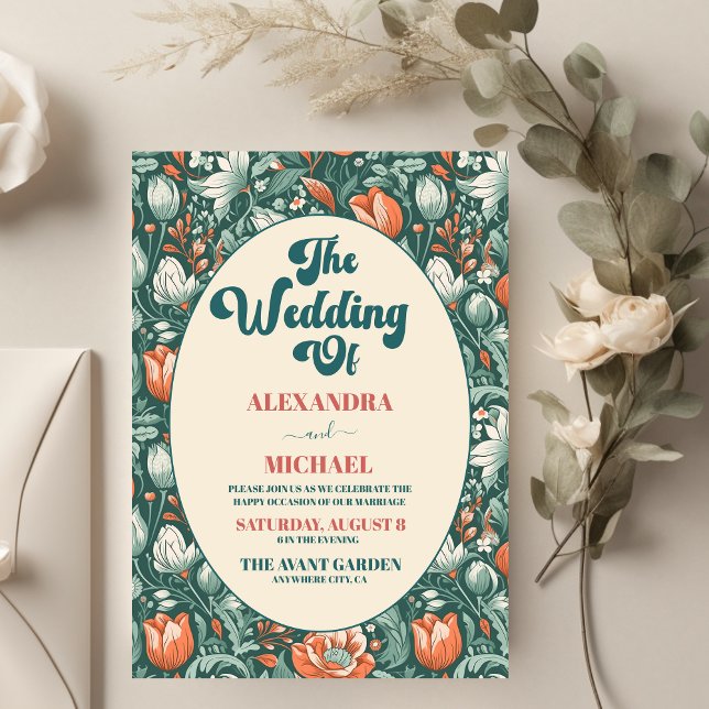 Invitation Moderne Bohème Chic Rétro Fleurs Mariage  (Créateur téléchargé)