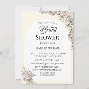 Invitation Moderne Boho Art Linéaire Fleur des Champs Terreux