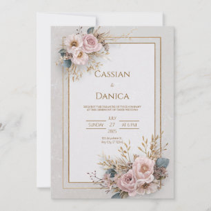 Invitation Moderne Boho Baies Séchées Rouge Feuille d'Éventai